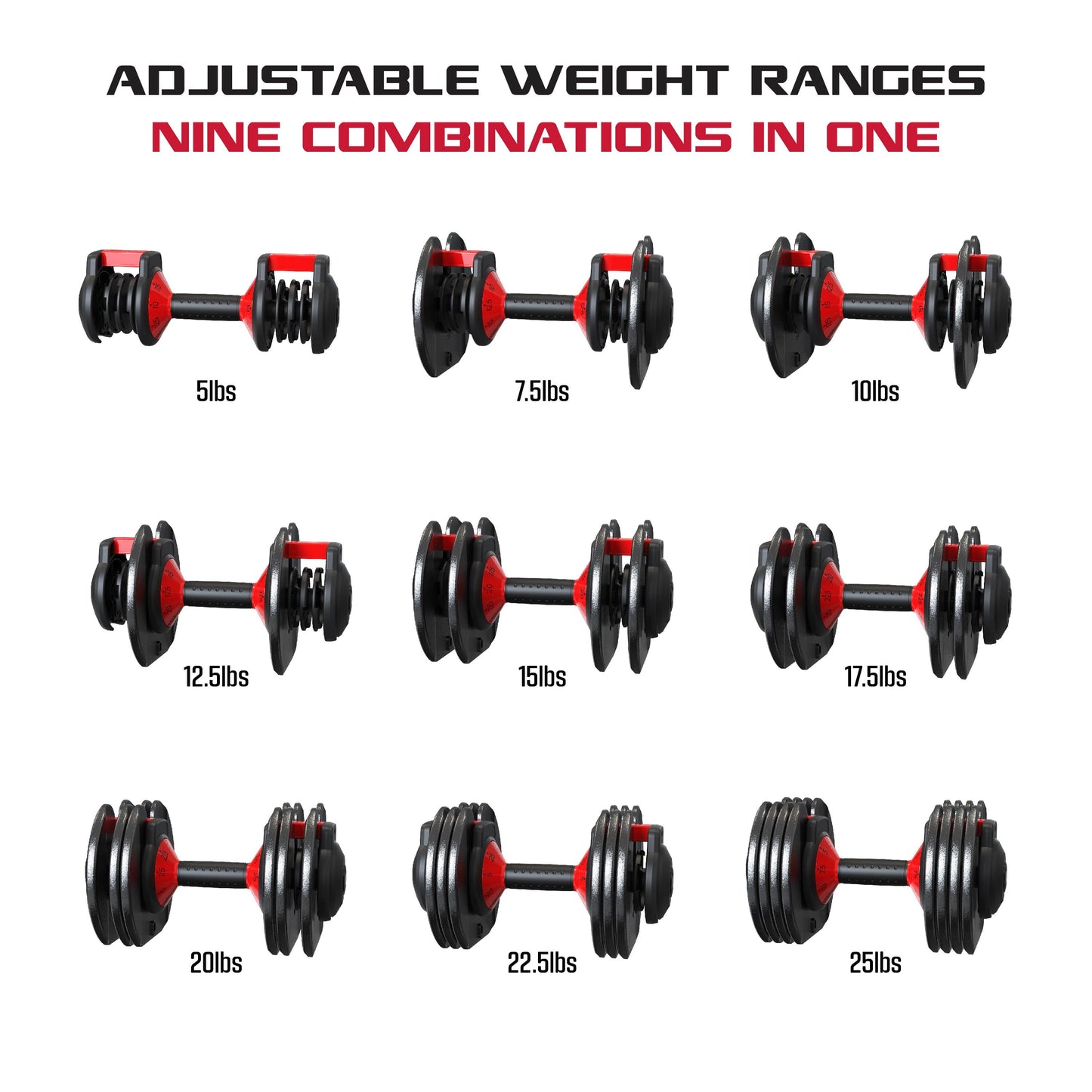 Smartbell, 9 in 1 Adjustable Dumbbell, 25 Lb